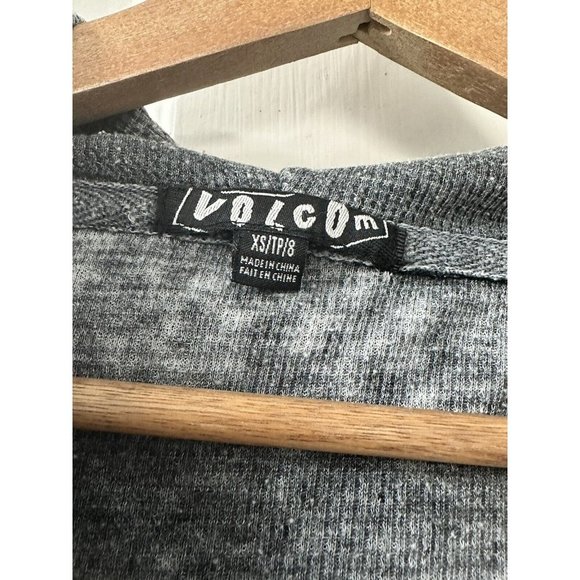 Volcom Womens Size XS Gray Thermal Hooded Henley Hooded Pullover Kangaroo Pocket - Picture 4 of 5